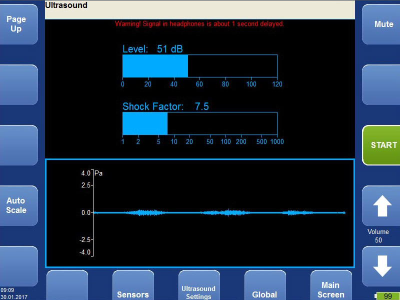 Vibration analyzer - ultrasound mode screen