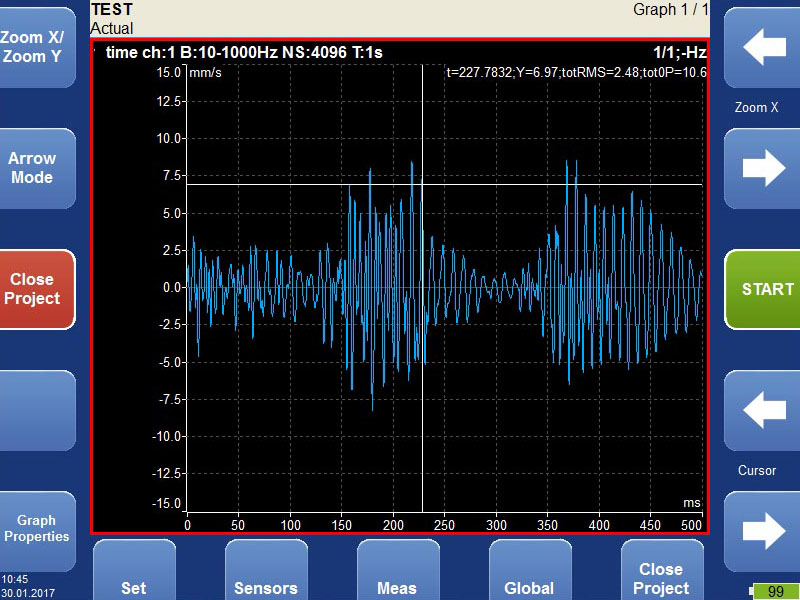 Vibration analyzer - analyzer mode screen