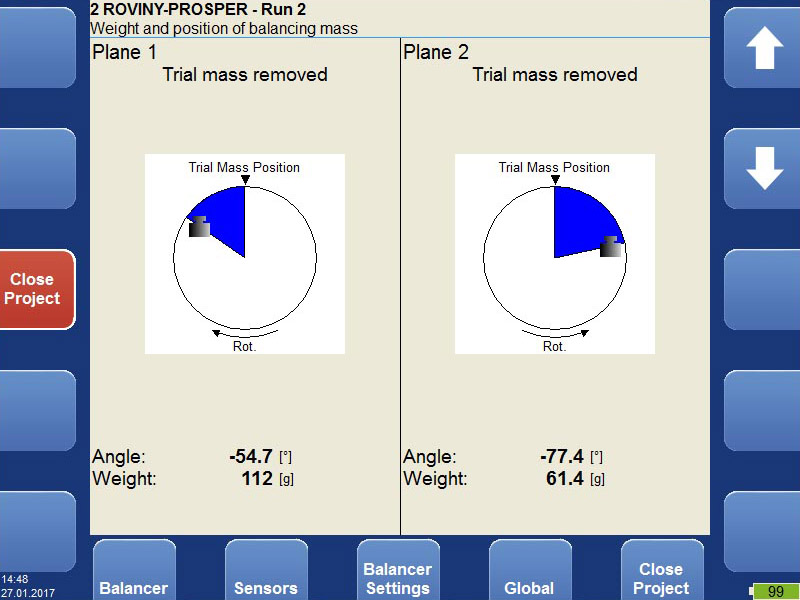 Vibration analyzer - balancer mode screen