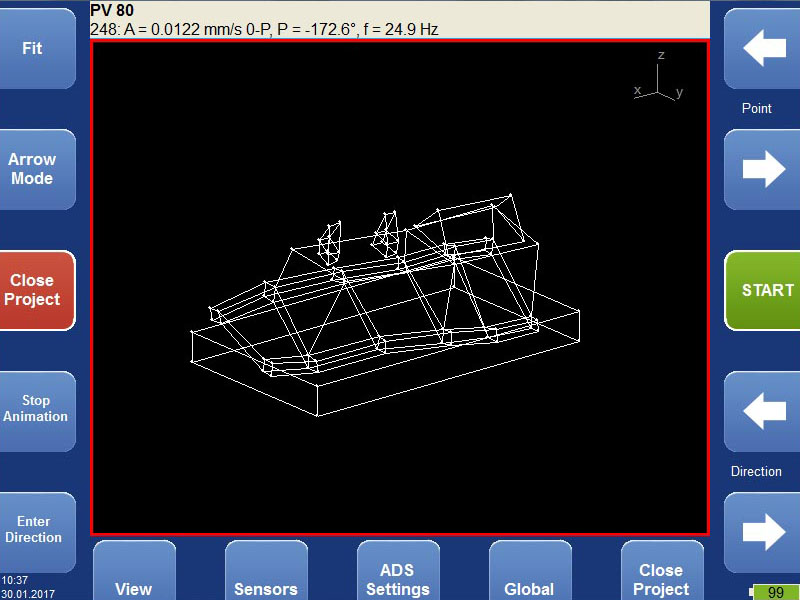 Vibration analyzer - operating deflection shapes mode screen