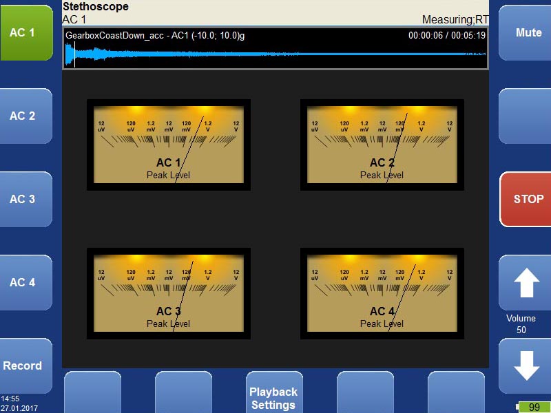 Vibration analyzer - stethoscope mode screen